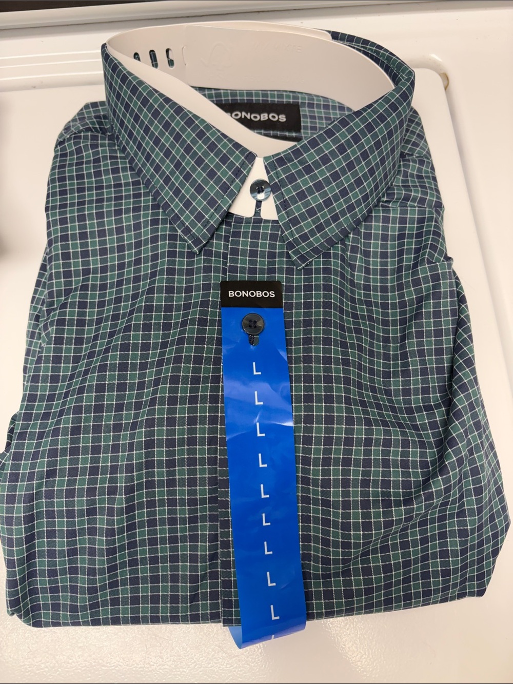Bonobos Men’s Green & Navy Check Dress Shirt - Large